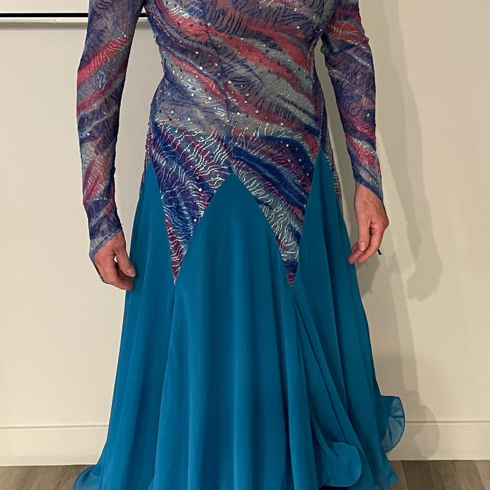 Vibrant Multicolor Ballroom Dance Dress - Picture 5 of 16